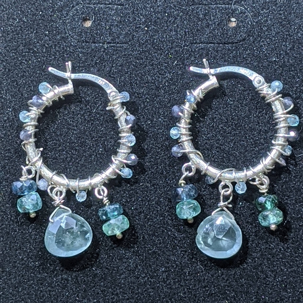Blue Tourmaline (Indicolite) Hoop Earrings